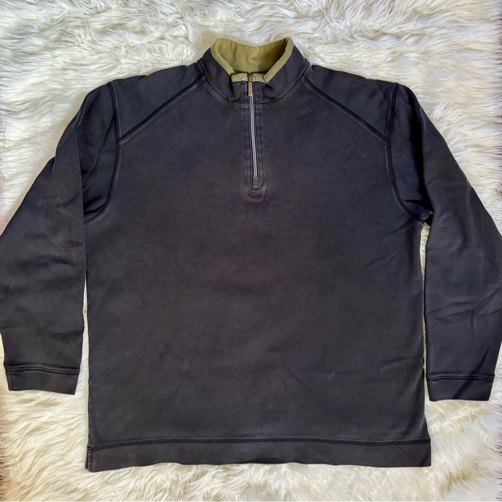 Tommy Bahama Black 1/4 Zip Pullover Sweatshirt Pima Cotton Long Sleeve Men’s L